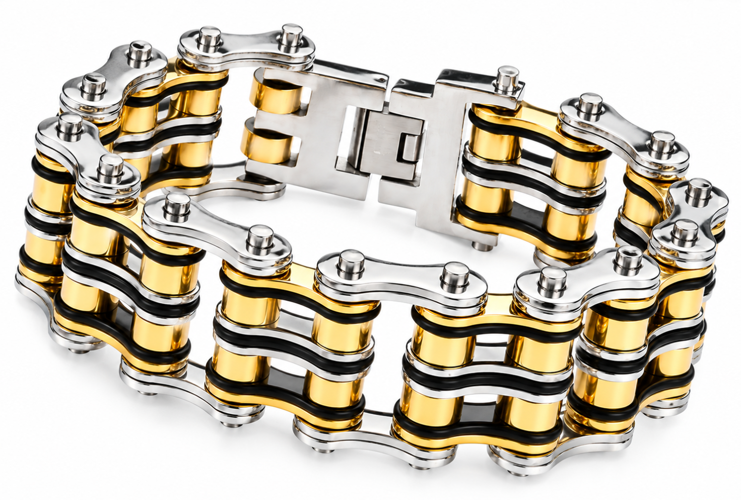 32mm Cuban Chains Cuff Bracelet 3 Rows Lady Biker Stainless Steel