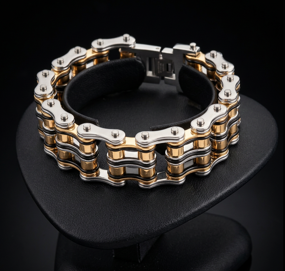 32mm Cuban Chains Cuff Bracelet 3 Rows Lady Biker Stainless Steel