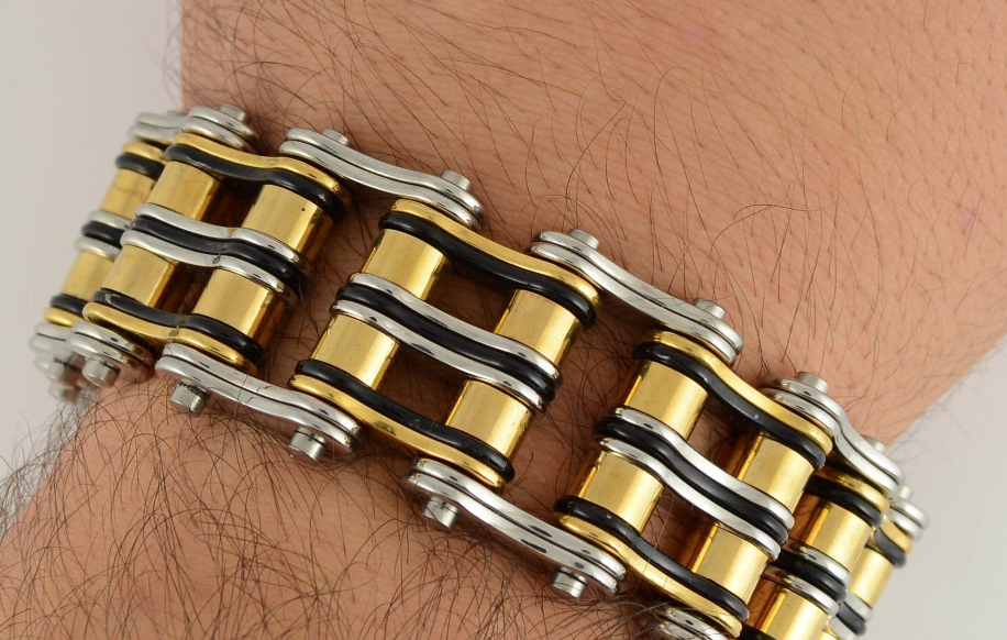 32mm Cuban Chains Cuff Bracelet 3 Rows Lady Biker Stainless Steel