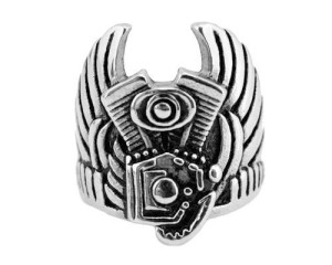 Men's Motorcycle Engine with Wings Ring Biker Stainless Steel Ring  Sizes 9-15  - Product Image
