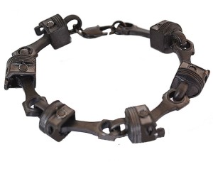 Men's Punisher Skull and Piston Gunmetal Biker Bracelet - Product Image