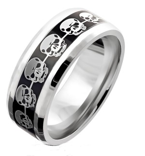 Men's Repeating Skulls Ring Comfort Fit Biker Wedding Band Ring  Sizes 9 - 13  - Product Image