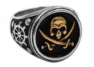Men's Round "Pirate" Signet Ring Stainless Steel Sizes 8 - 13 - Product Image