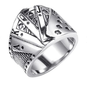 Men's Royal Straight Flush Ring Poker Ring Stainless Steel Sizes 9 - 13  - Product Image