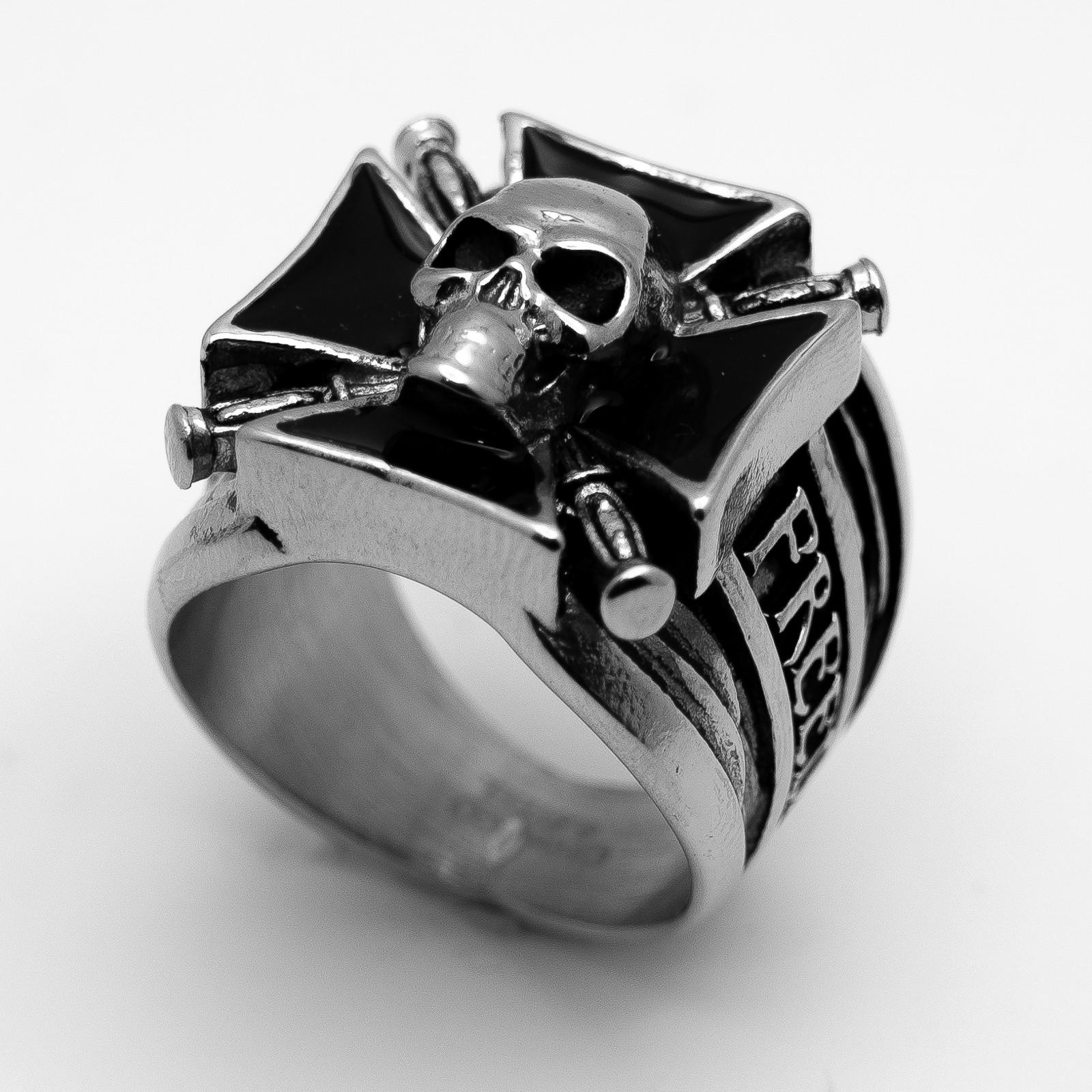 Men's Huge Knives on Iron Cross Skull Ring Biker Stainless Steel  Sizes 9-18 - Product Image