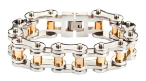 Men's Stainless Steel Bike Chain Bracelet Gold Rollers Men's Stainless Steel Bike Chain Bracelet Gold Rollers - Product Image