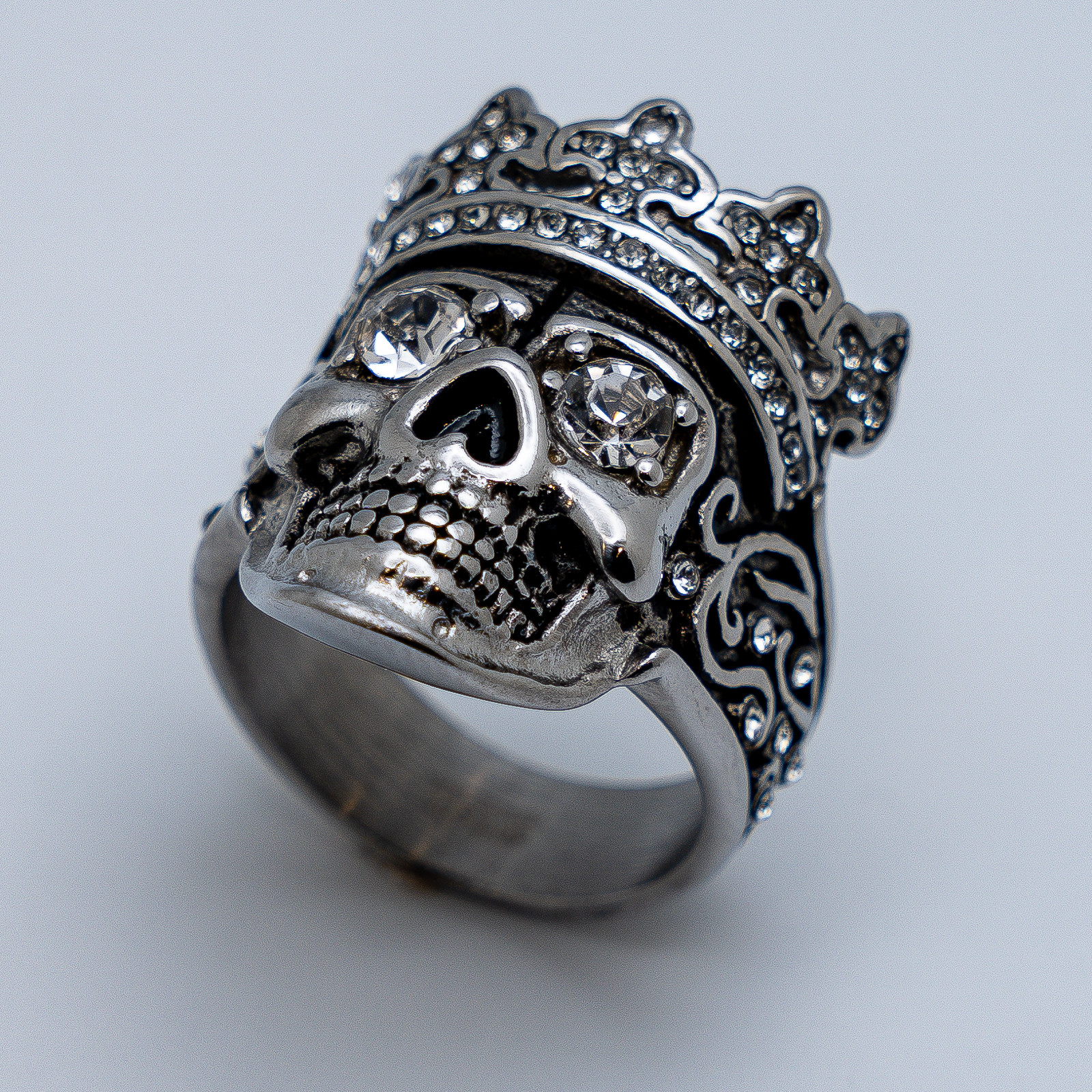 Men's King Skull Ring Clear CZ Bling Stainless Steel Ring SR192