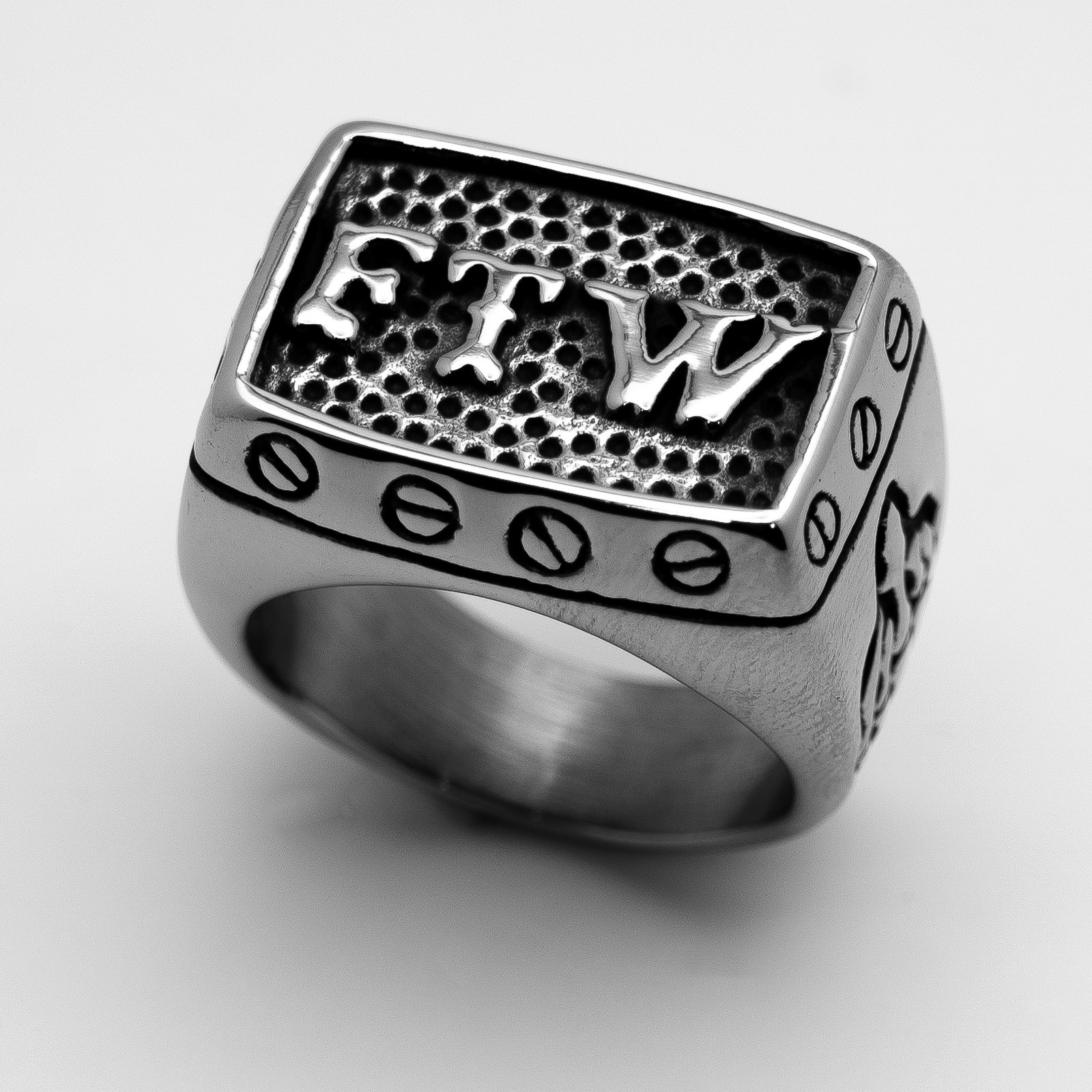 Men's "FTW" Signet Ring Biker Stainless Steel Ring  Sizes 8-18 - Product Image
