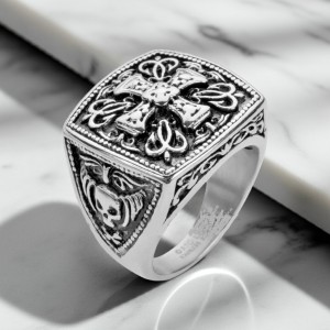 Men's Stainless Steel Greek Cross RingSizes 9-14 - Product Image