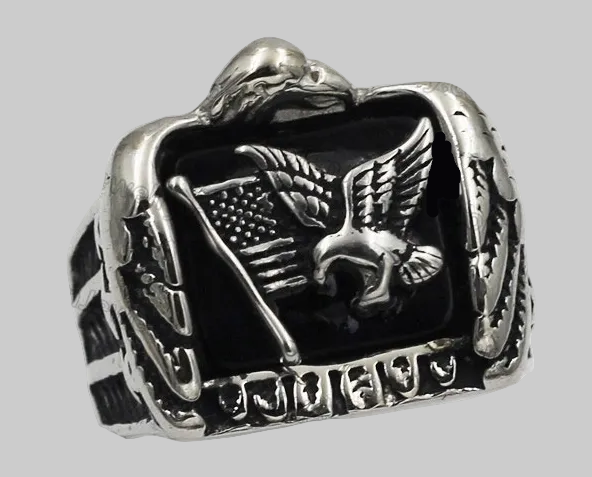 Men's Stainless Steel Patriotic USA Flag &amp; Eagle Ring