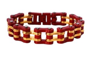Men's Stainless Steel Red & Gold Motorcycle Chain Bracelet Firefighter  - Product Image