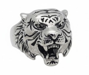 Men's Stainless Steel Tiger Ring Bold Roaring Tiger Head Statement Ring
