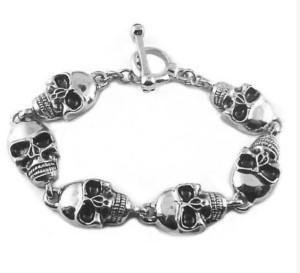 Men's Toggle Skull Link Motorcycle Biker Bracelet Stainless Steel  - Product Image