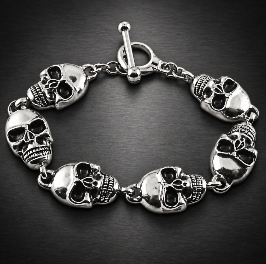 Men's 16mm Toggle Skulls Link Bracelet Biker Stainless SteelFREE SHIPPING