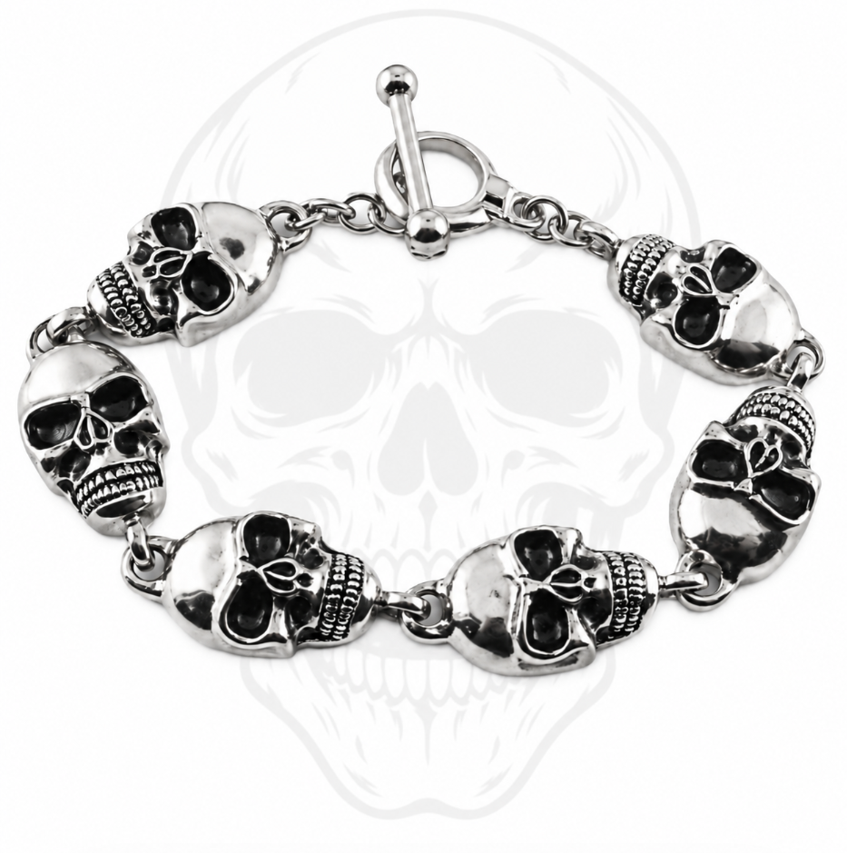 Men's 16mm Toggle Skulls Link Bracelet Biker Stainless SteelFREE SHIPPING