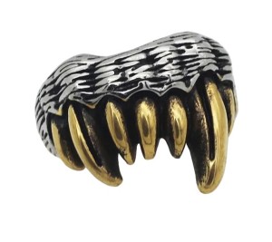 Men's Vampire Fang Ring Gold Edition Gold-Plated Stainless Gothic Biker Ring Sizes 8 - 14