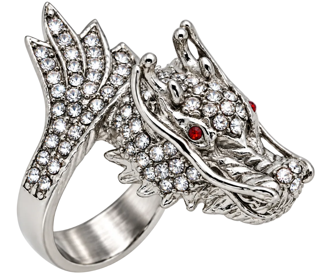 NEW* Men's Bling Dragon Ring Red Eyes Stainless Steel SR230 - Product Image