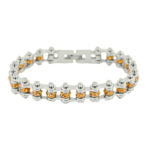 November Ladies Stainless Steel Motorcycle Bracelet with Citrine Crystals  - Product Image