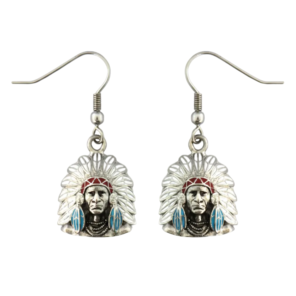 Painted Indian Headdress Dangle Earrings Stainless Steel SE43