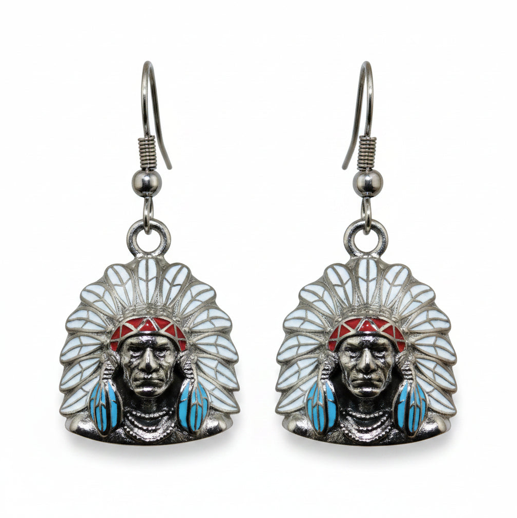 Painted Indian Headdress Dangle Earrings Stainless Steel SE43