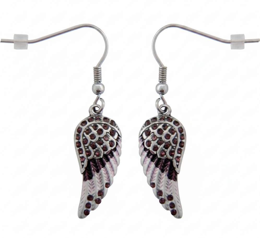 Purple Mini Wings Dangle Earrings Lady Biker Bling Stainless Steel SE10