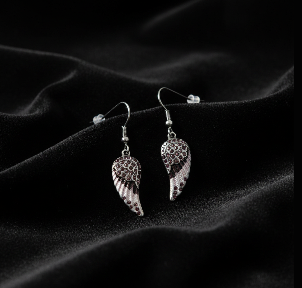 Purple Mini Wings Dangle Earrings Lady Biker Bling Stainless Steel SE10