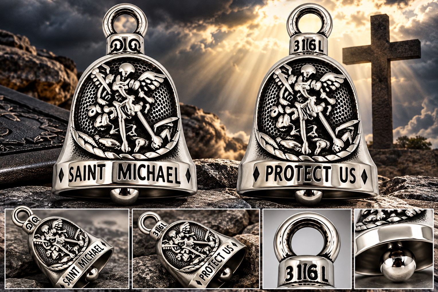 "SAINT MICHAEL" Ride Bell&amp;reg; "Protect Us" Religious Biker Bell Stainless Steel