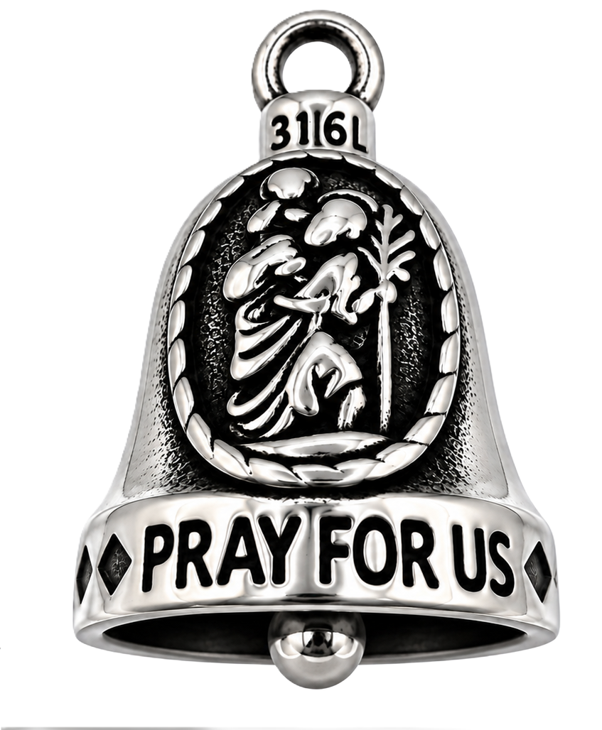 "ST. CHRISTOPHER" Ride Bell "PRAY FOR US" Religious Biker Bell Stainless Steel