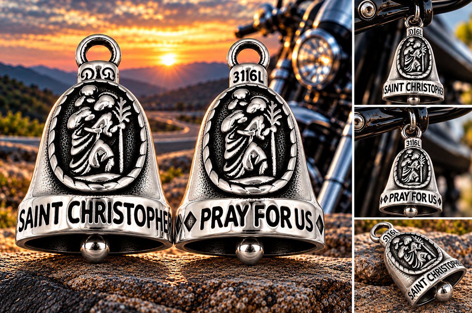 "ST. CHRISTOPHER" Ride Bell "PRAY FOR US" Religious Biker Bell Stainless Steel
