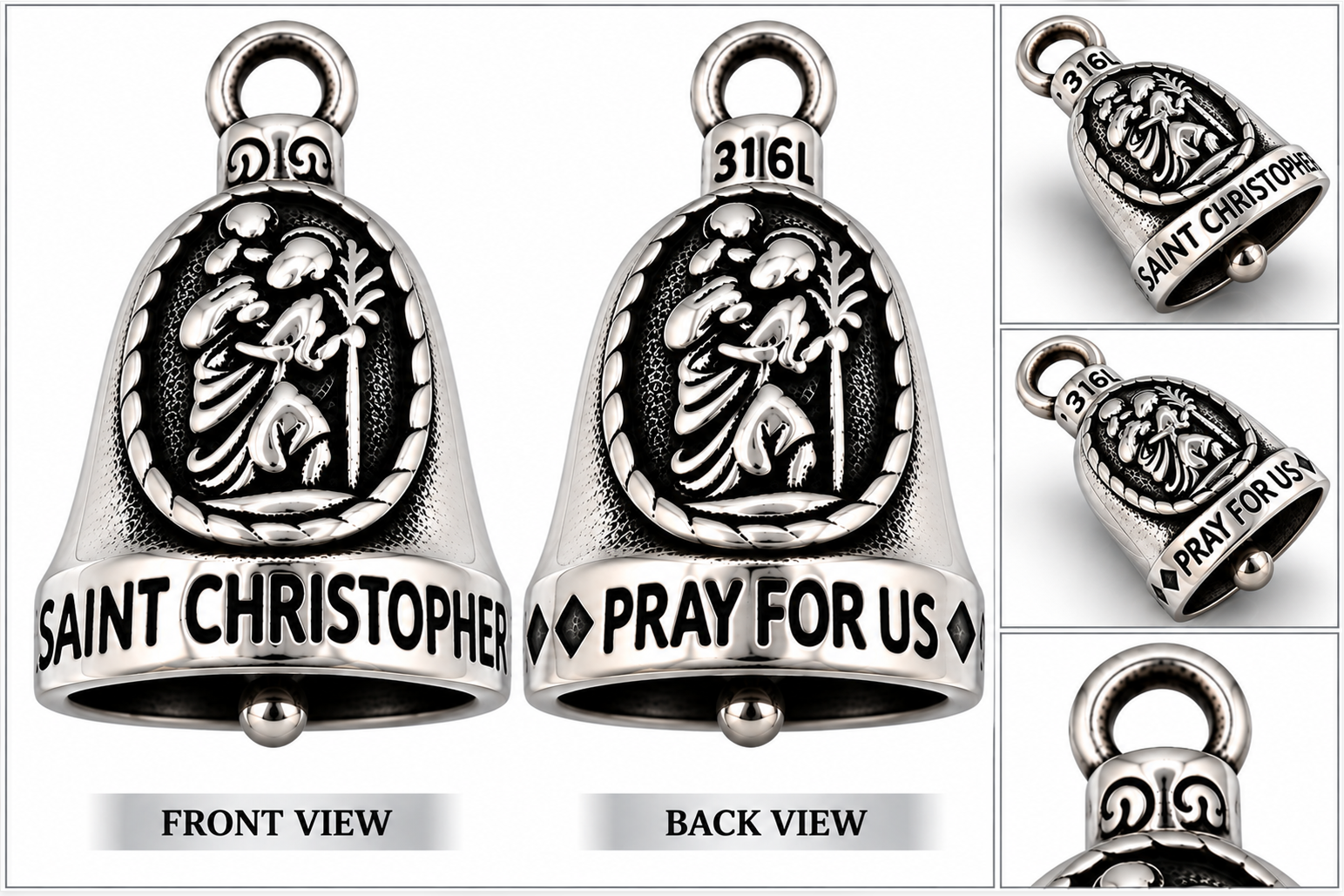 "ST. CHRISTOPHER" Ride Bell "PRAY FOR US" Religious Biker Bell Stainless Steel
