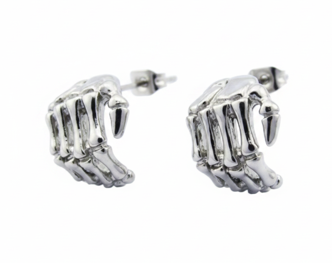 Skeleton Hand Post Earrings Unisex Stainless Steel SE9 - Product Image