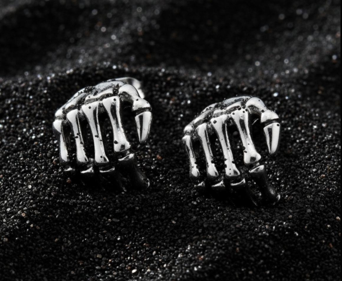Skeleton Hand Post Earrings Unisex Stainless Steel SE9