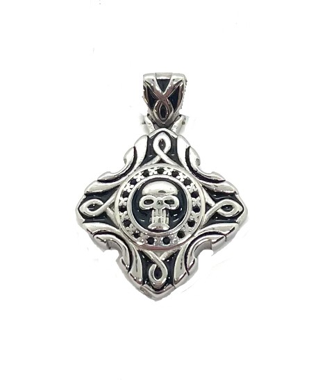 Skull Pendant Foxtail Link Necklace Stainless Steel Motorcycle Jewelry - Product Image