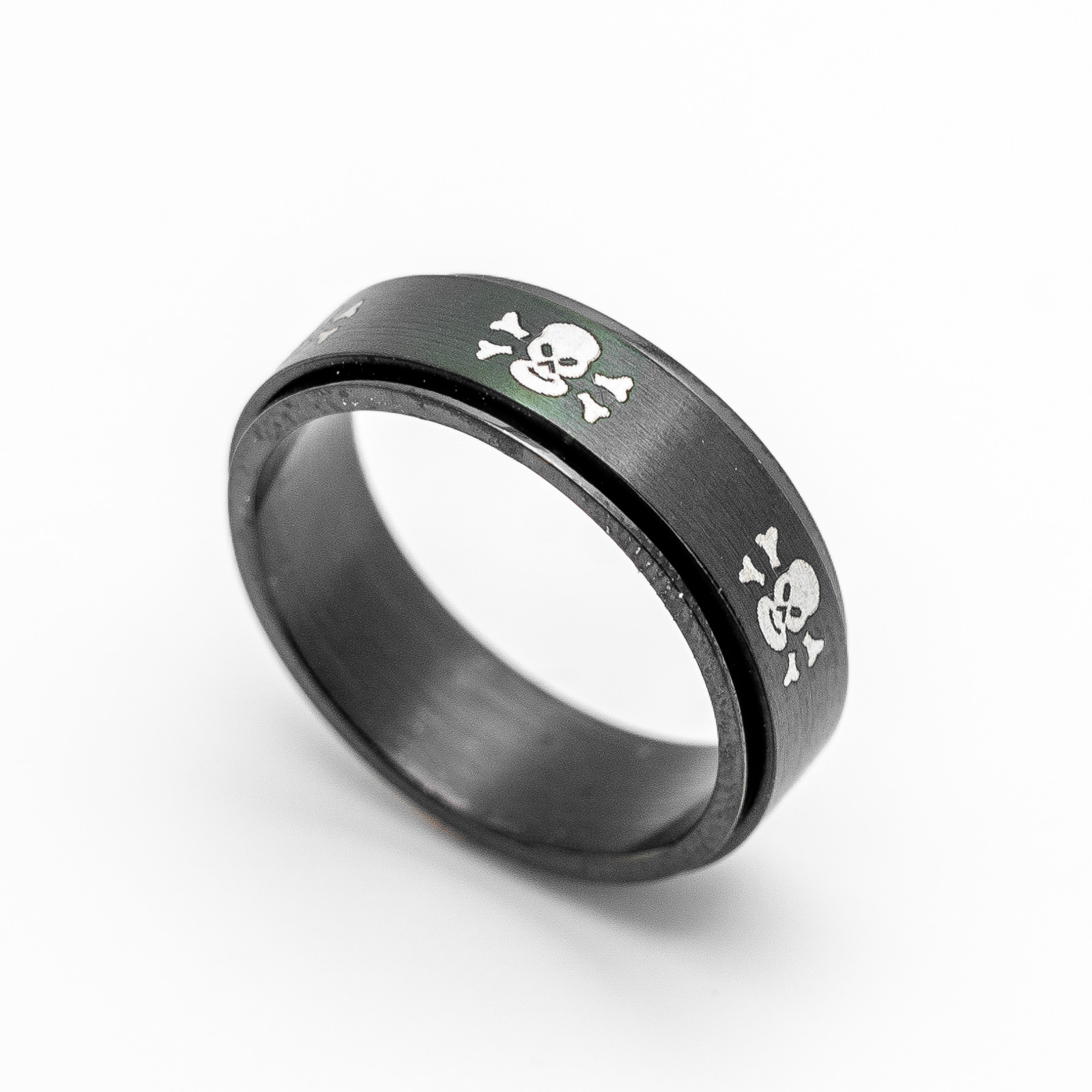 Unisex Black Skull & Crossbones Spinner Ring Stainless Steel Wedding Band  Sizes 5 - 16  - Product Image