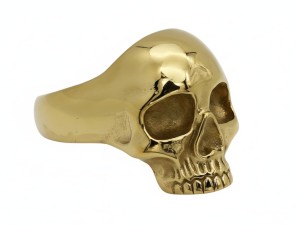 Small Gold-Tone Skull Ring - Stainless Steel Biker Gothic Unisex Sizes 7-13 - Product Image