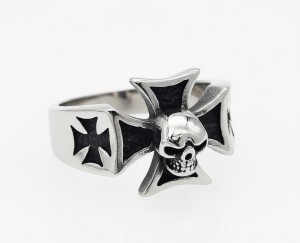 Small Iron Cross & Skull Ring Biker Jewelry Stainless Steel Sizes 8-15 Small Iron Cross & Skull Ring Biker Jewelry Stainless Steel Sizes 8-15 - Product Image