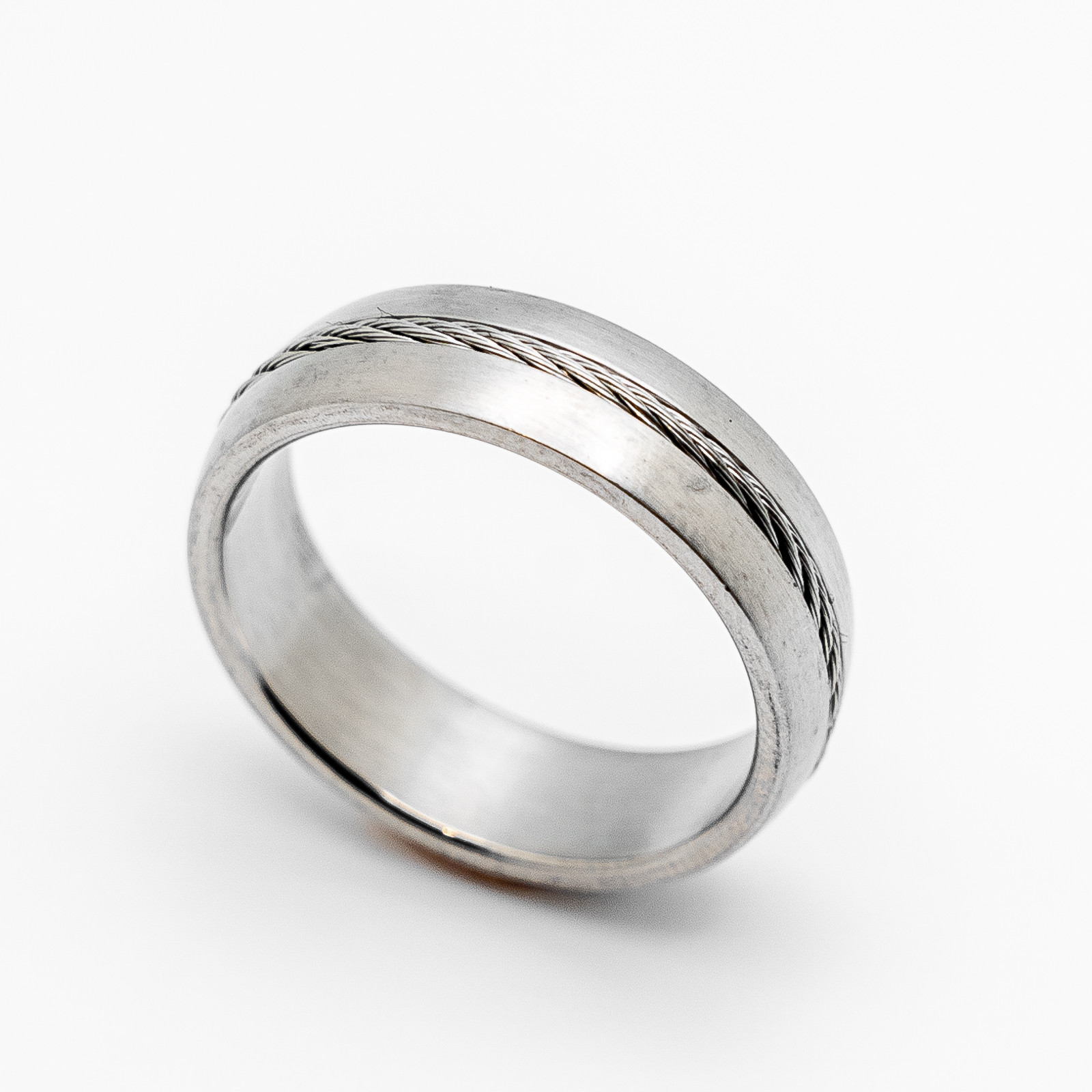 Unisex Inlaid Cable Ring Comfort Fit Band Satin Finish Wedding Band Unisex Inlaid Cable Ring Comfort Fit Band Satin Finish Wedding Band
