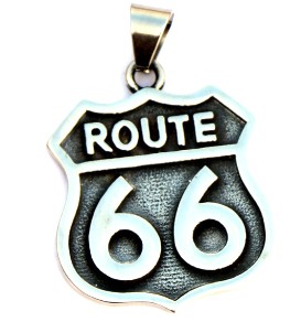 Stainless Steel Rope or Byzantine Necklace with Large Route 66 Pendant