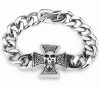 Skull with Iron Cross Biker Bracelet Curb Link Stainless Steel 