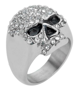 Unisex Clear Bling Skull Ring Lady Biker Clear Crystals Stainless Steel  Sizes 5-10  - Product Image