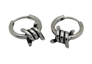 Unisex Hoop Earrings Stainless Steel Barbwire Design 75 - Product Image