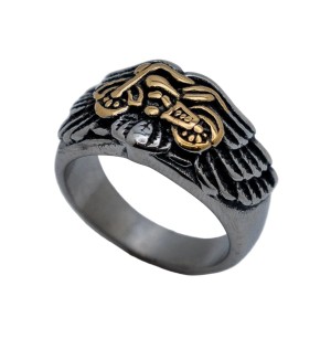 Unisex Motorcycle on Wings Ring Two Tone Biker Stainless Steel Sizes 7-15 - Product Image