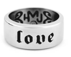 Wide Unisex Stainless Steel Wedding Ring - Engraved "Love" Band Wide Unisex Stainless Steel Wedding Ring - Engraved "Love" Band - Product Image