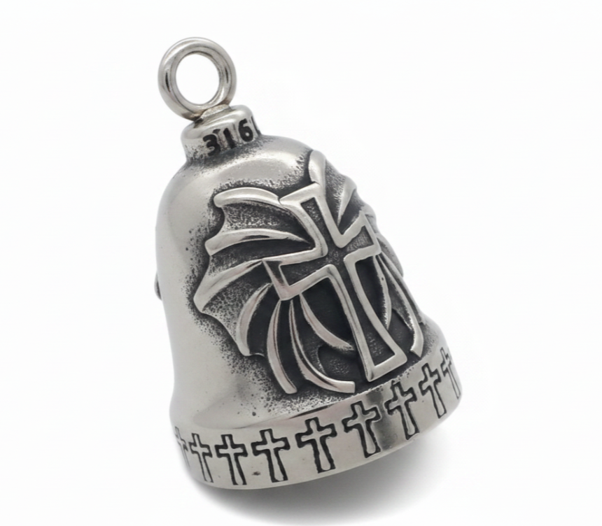 Winged Cross Motorcycle Ride Bell Religious Stainless Steel 