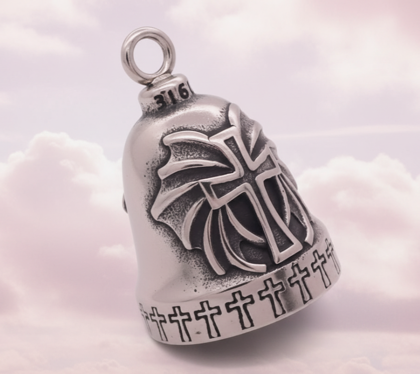 Winged Cross Motorcycle Ride Bell Religious Stainless Steel 