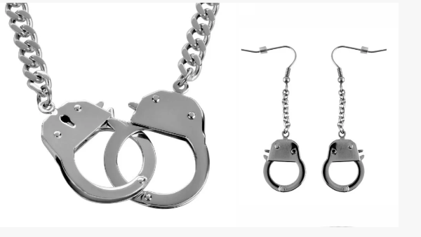Women's 3-Piece Handcuff Jewelry Set Necklace &amp; Earrings Stainless Steel