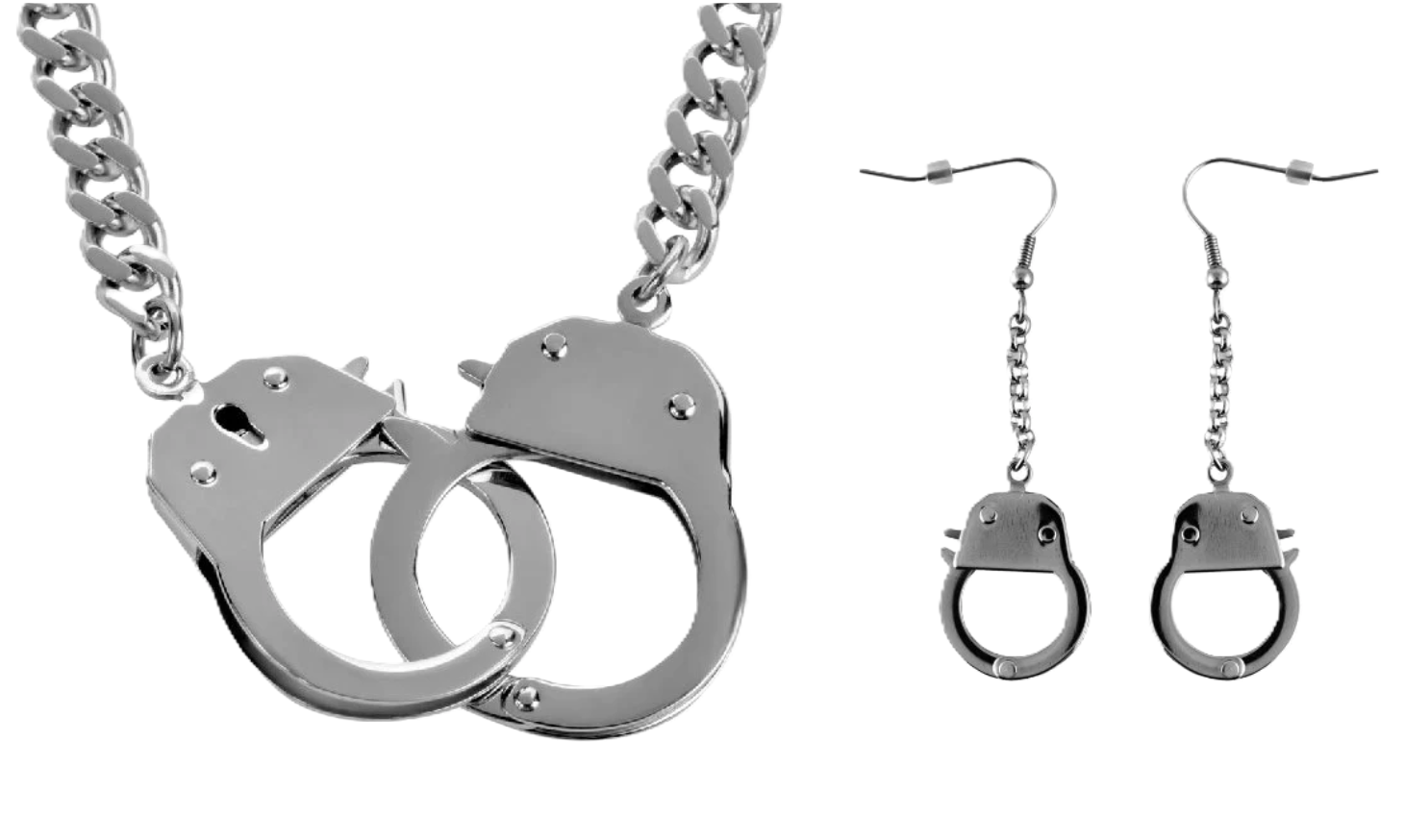 Women's 3-Piece Handcuff Jewelry Set Necklace & Earrings Stainless Steel