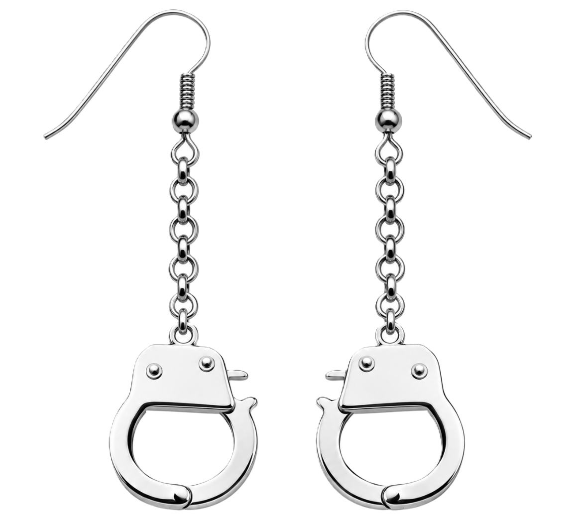 Women's 3-Piece Handcuff Jewelry Set Necklace &amp; Earrings Stainless Steel