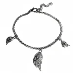 Women's Angel Wing Adjustable Charm Bracelet - Stainless Steel Biker Jewelry with Crystal Accents