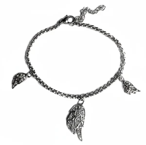 Women's Angel Wing Adjustable Charm Bracelet - Stainless Steel Biker Jewelry with Crystal Accents - Product Image